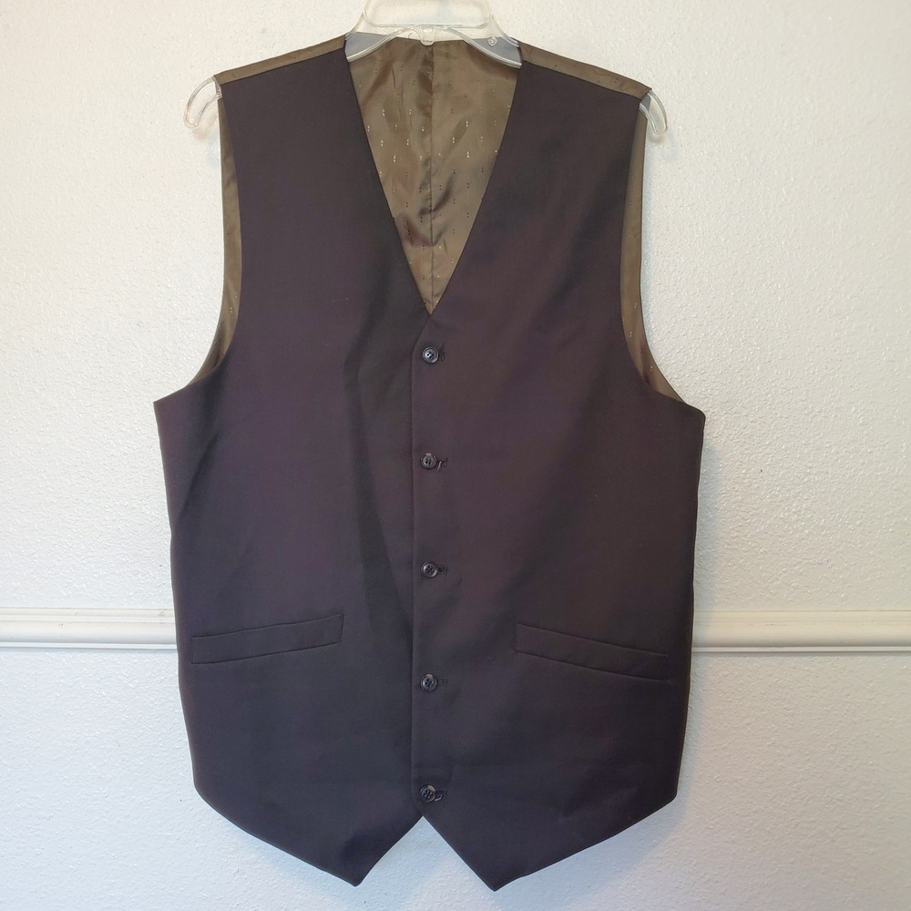 Mens Formal Suit Vest Chocolate Brown Five Button Waistcoat Adjustable Back L